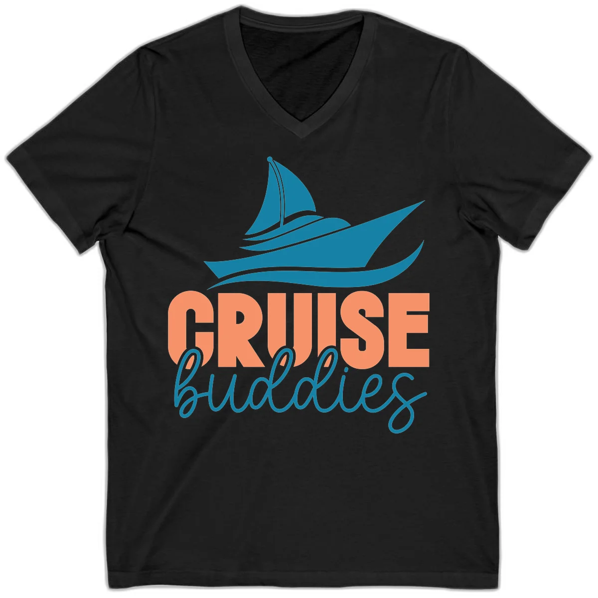 Cruise Buddies Ship Design V-Neck in Black