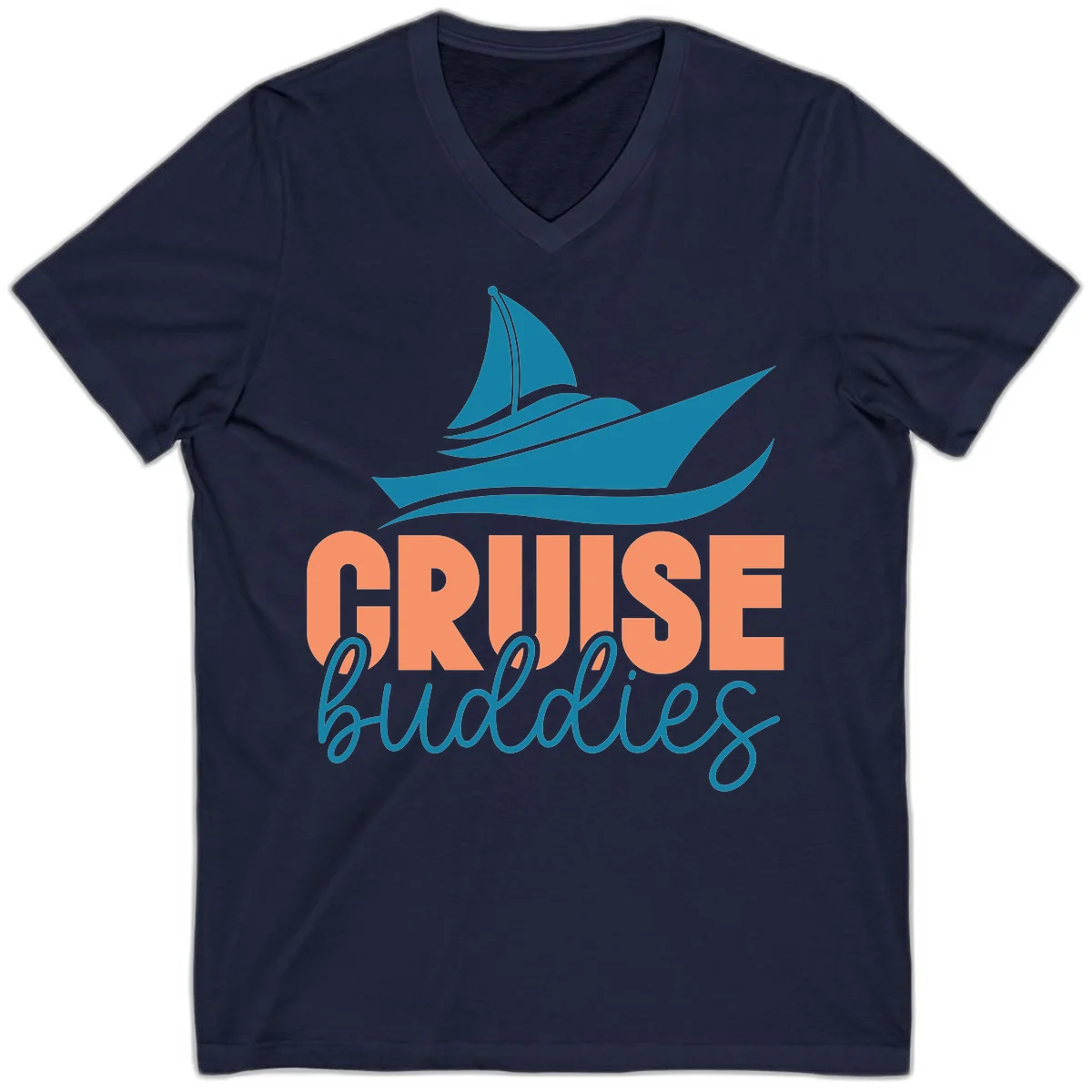 Cruise Buddies Ship Design V-Neck in Navy