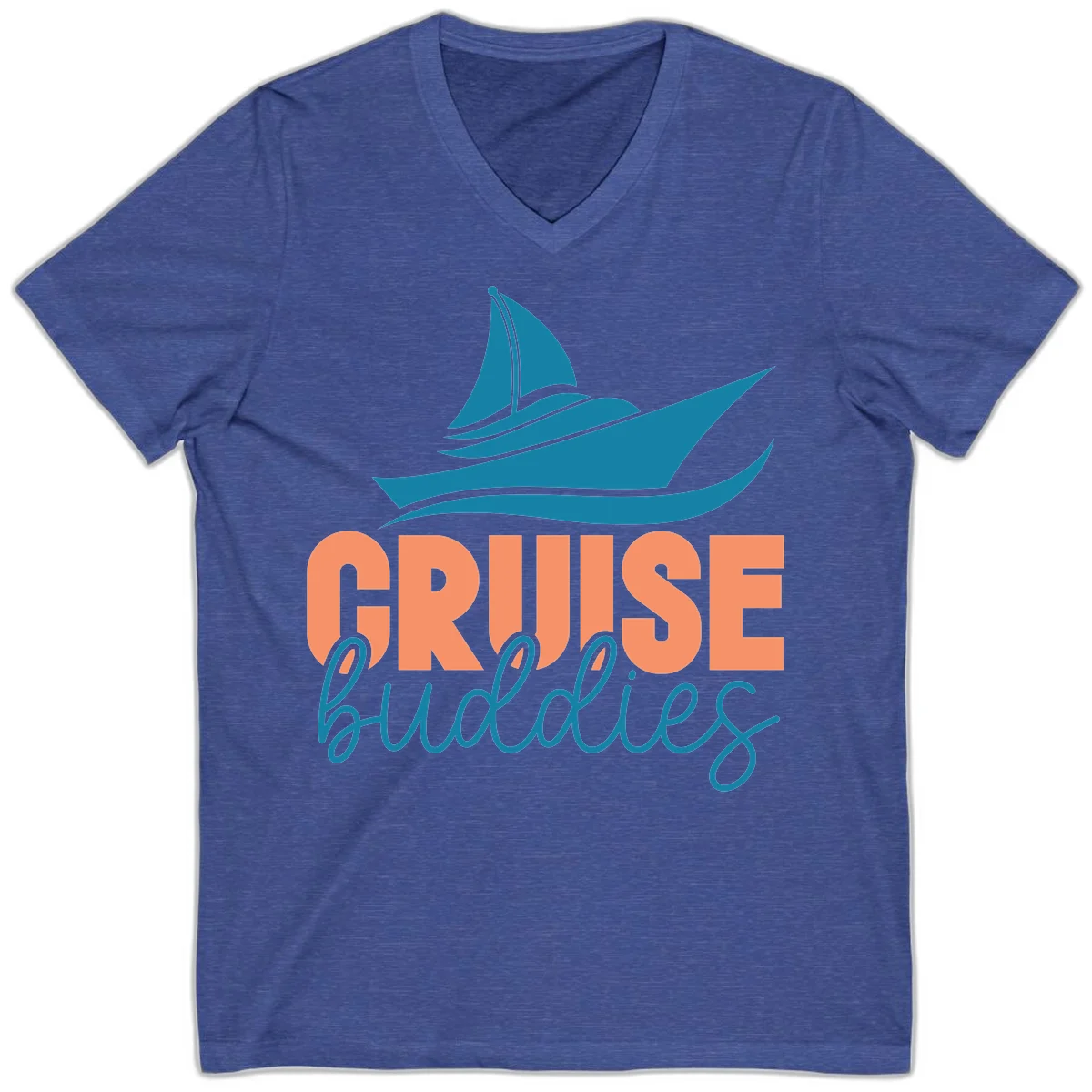 Cruise Buddies Ship Design V-Neck in Heather True Royal