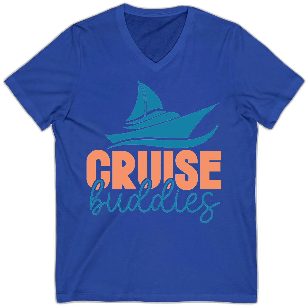 Cruise Buddies Ship Design V-Neck in True Royal
