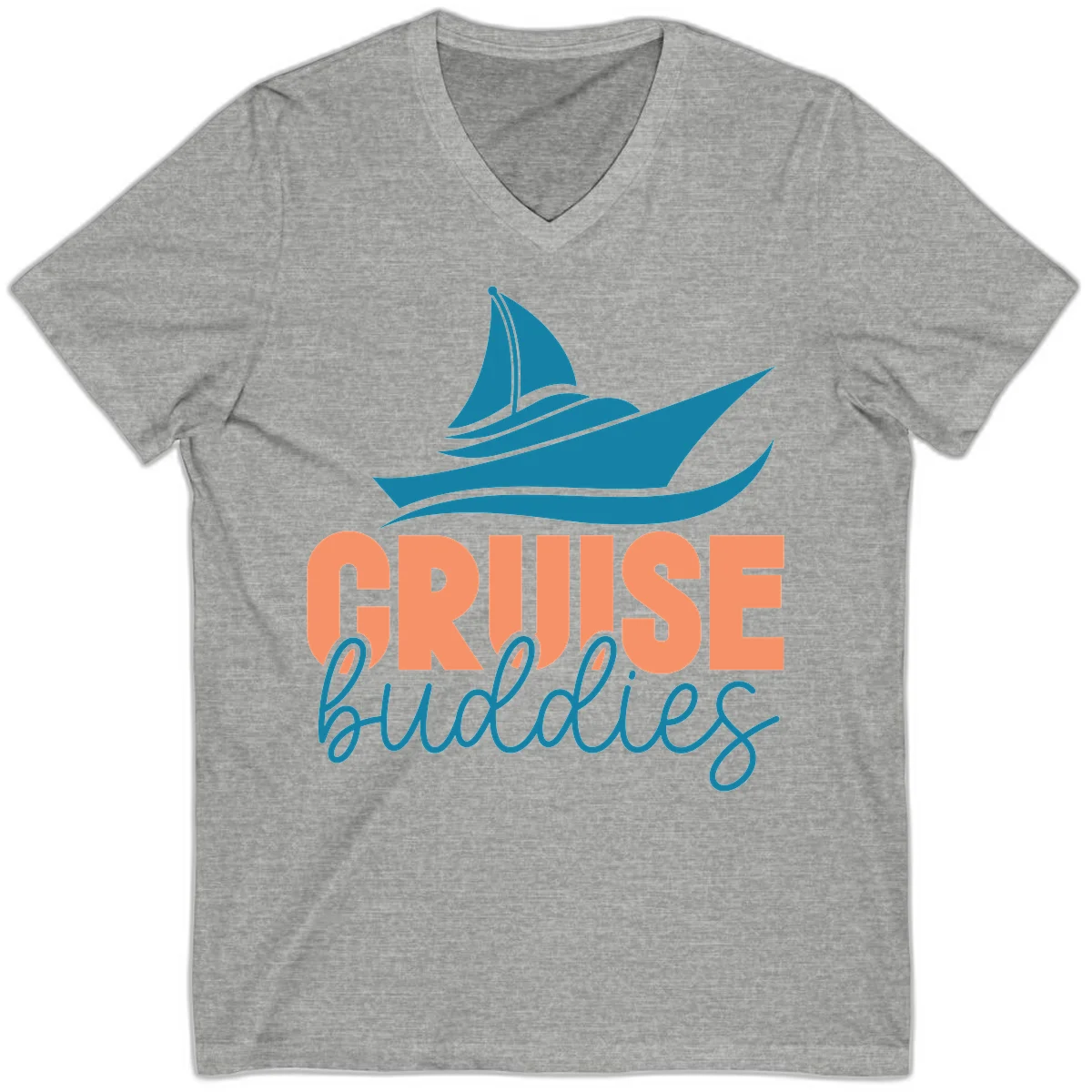 Cruise Buddies Ship Design V-Neck in Athletic Heather