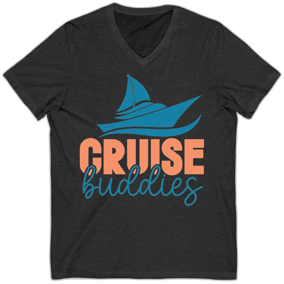 Cruise Buddies Ship Design V-Neck in Dark Grey Heather