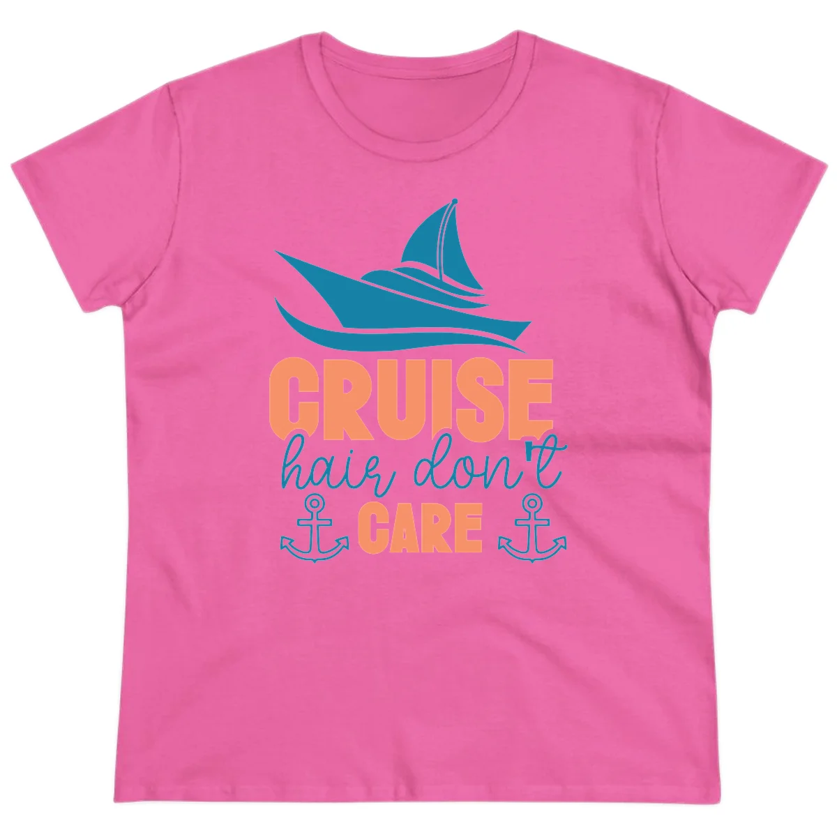 Cruise Hair Don't Care Ladies Tee in Azalea