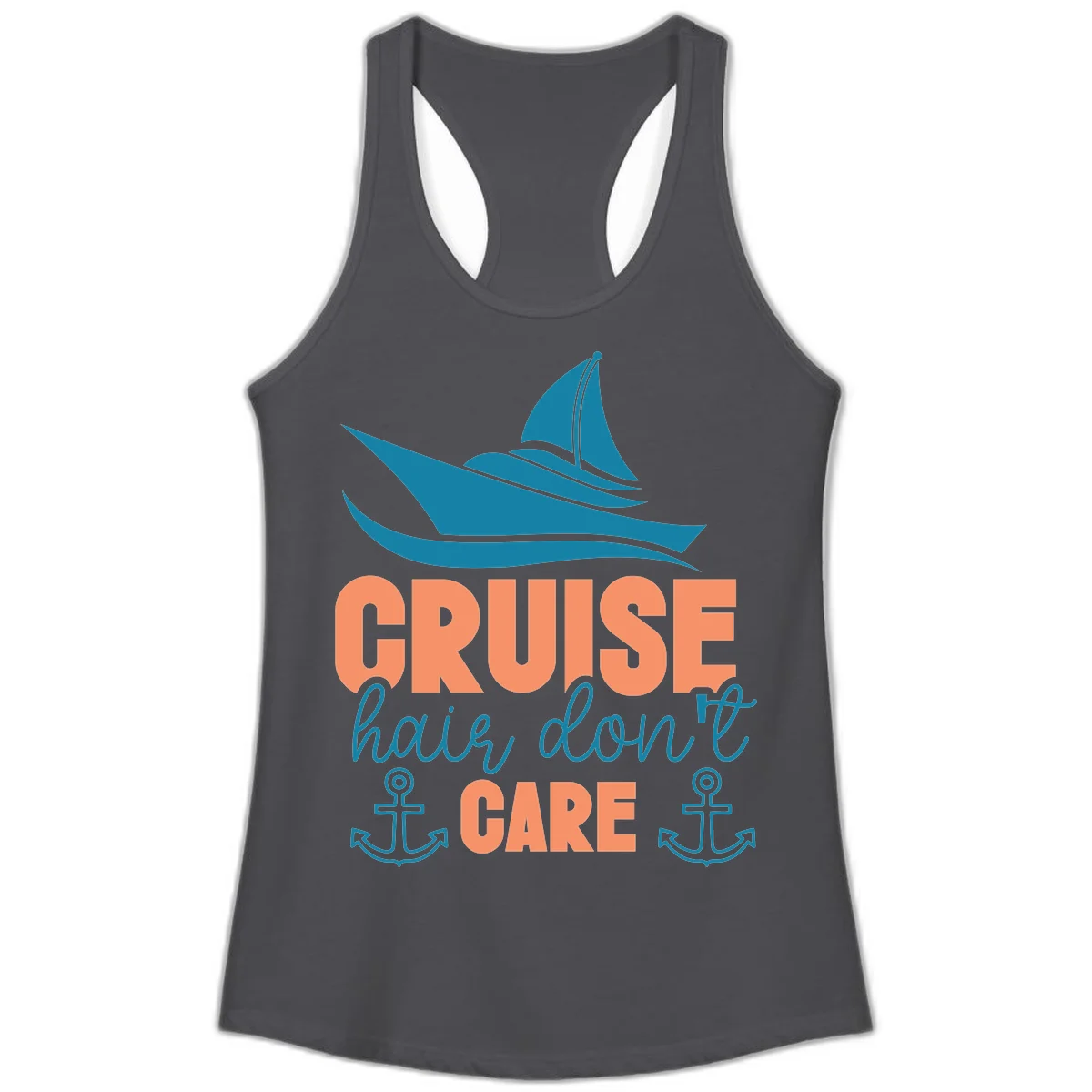 Cruise Hair Don't Care Ladies Tank in Solid Dark Gray