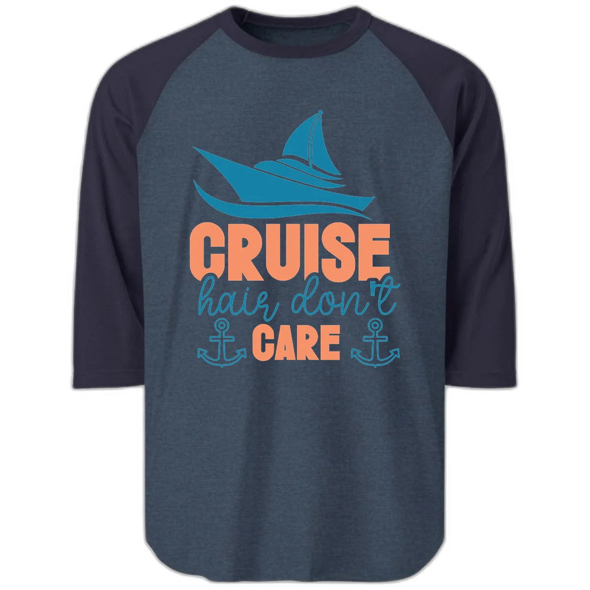 Cruise Hair Don't Care Raglan 3/4 in Heather Denim Navy