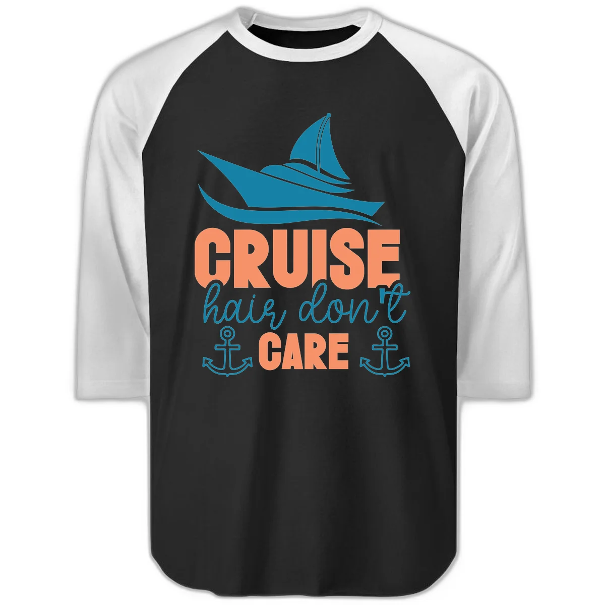Cruise Hair Don't Care Raglan 3/4 in Black White