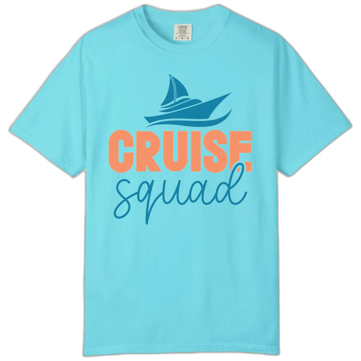 Cruise Squad Sailboat Comfort Colors Tee for Groups in Lagoon Blue