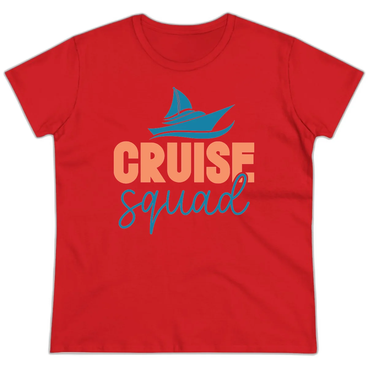 Cruise Squad Sailboat Ladies Vacation Tee in Red