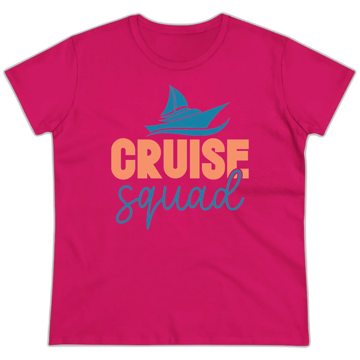 Cruise Squad Sailboat Ladies Vacation Tee in Heliconia