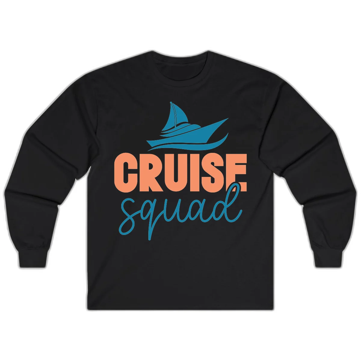 Cruise Squad Sailboat Long Sleeve Vacation Shirt in Black