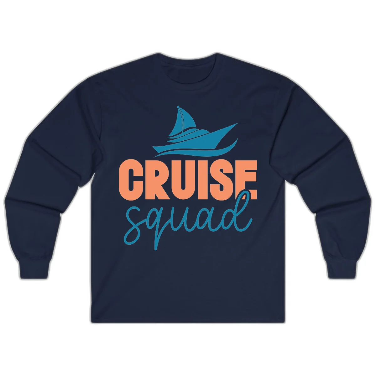 Cruise Squad Sailboat Long Sleeve Vacation Shirt in Navy
