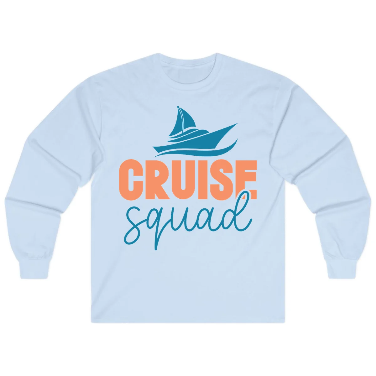 Cruise Squad Sailboat Long Sleeve Vacation Shirt in Light Blue