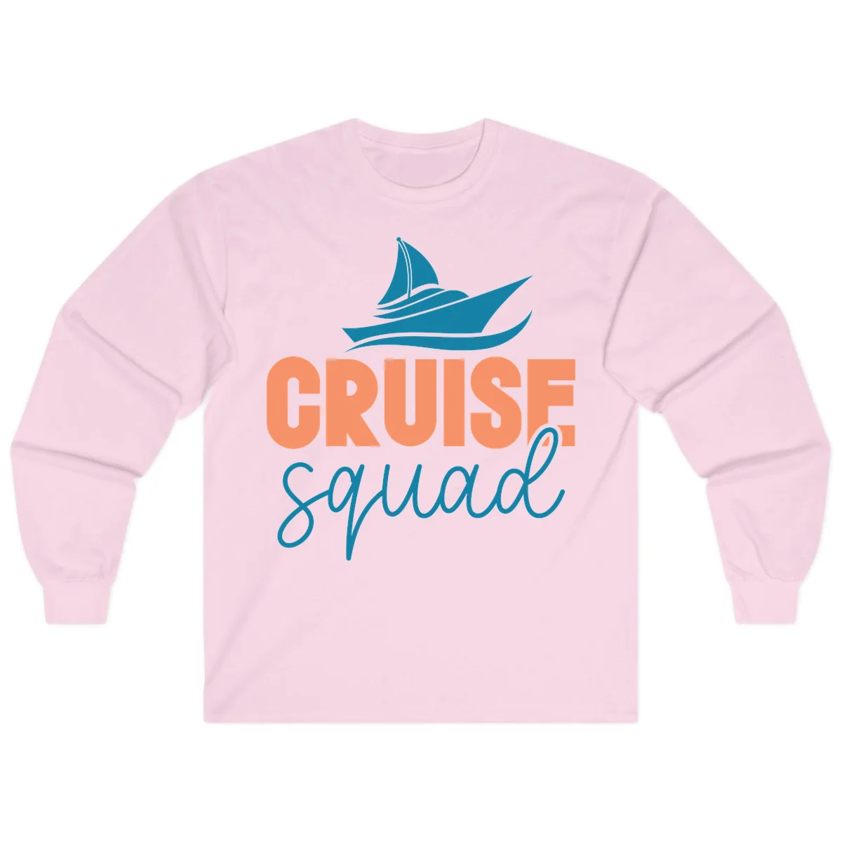 Cruise Squad Sailboat Long Sleeve Vacation Shirt in Light Pink