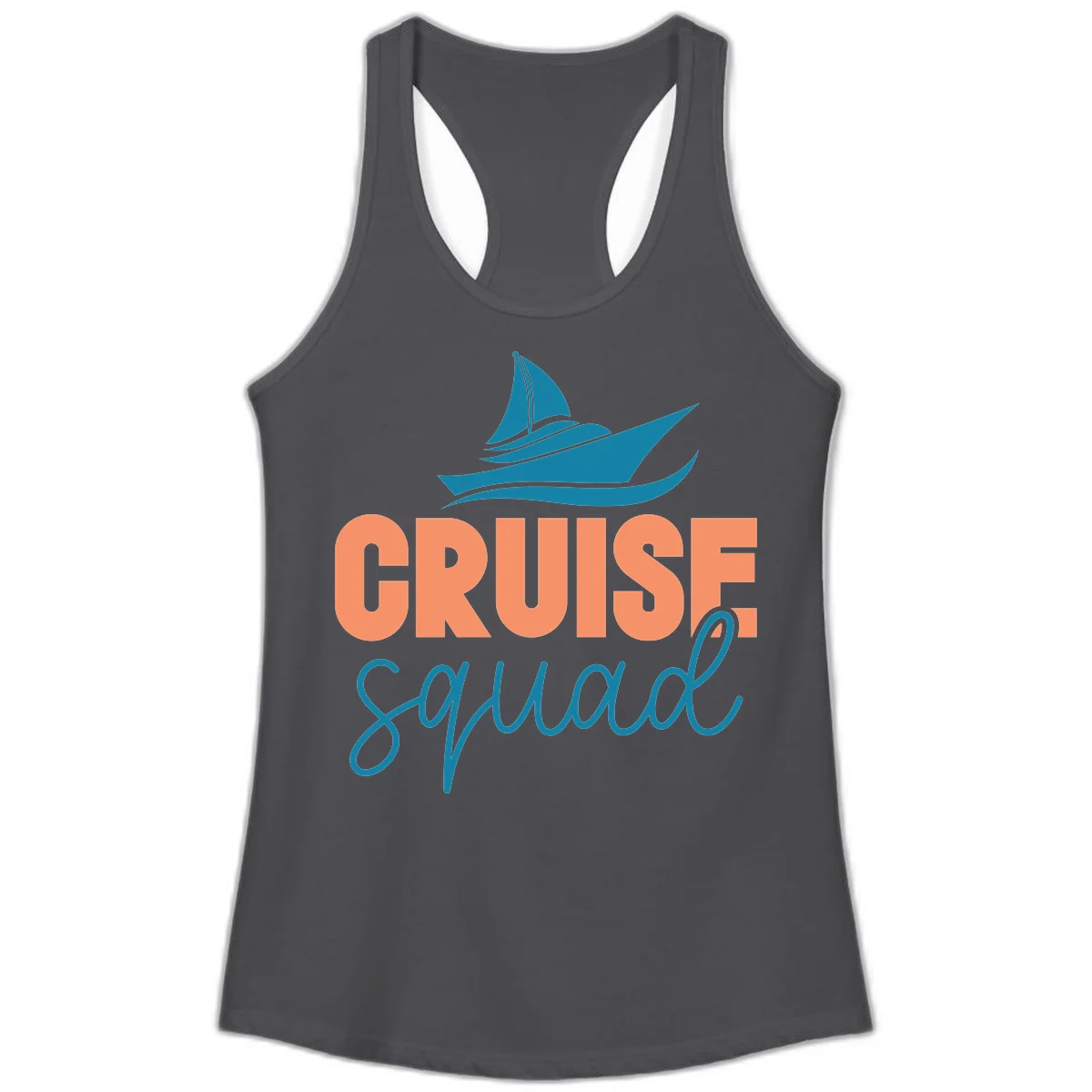 Cruise Squad Sailboat Ladies Racerback Tank in Solid Dark Gray