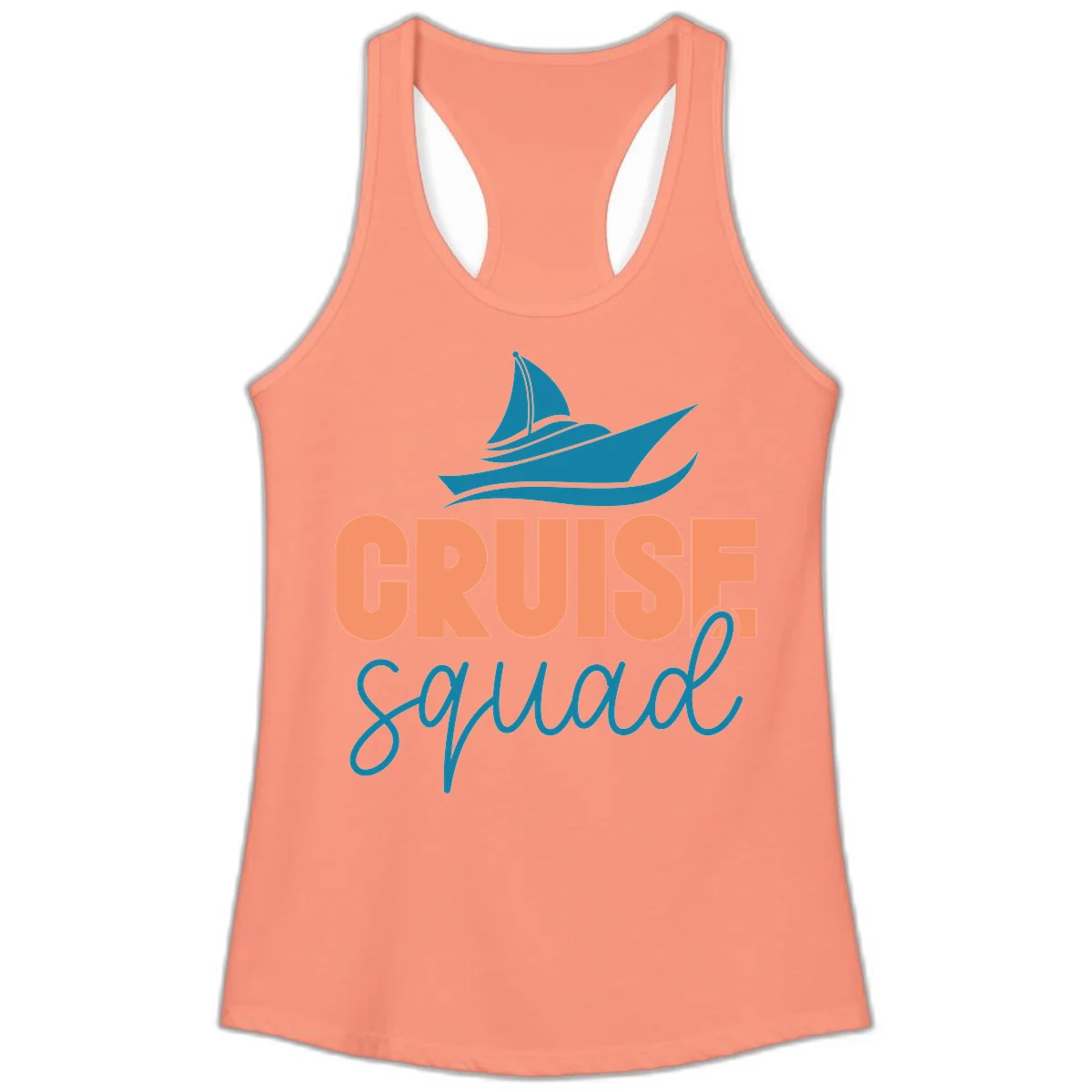 Cruise Squad Sailboat Ladies Racerback Tank in Solid Light Orange