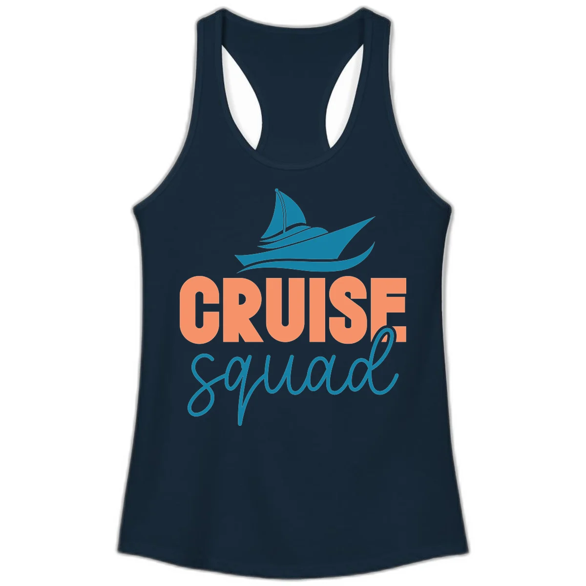 Cruise Squad Sailboat Ladies Racerback Tank in Solid Midnight Navy
