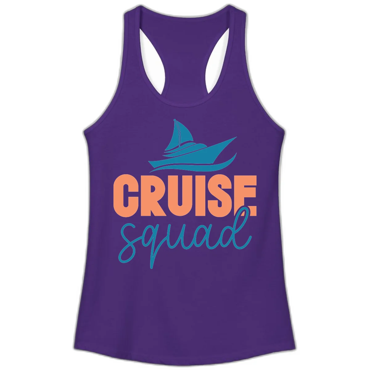 Cruise Squad Sailboat Ladies Racerback Tank in Solid Purple Rush
