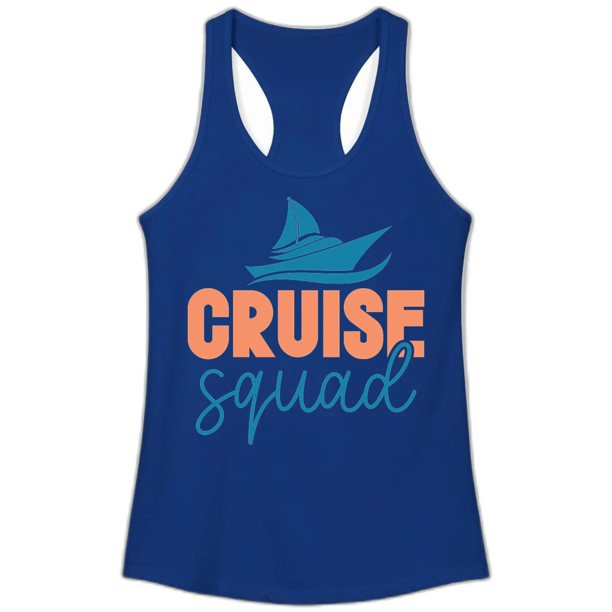 Cruise Squad Sailboat Ladies Racerback Tank in Solid Royal