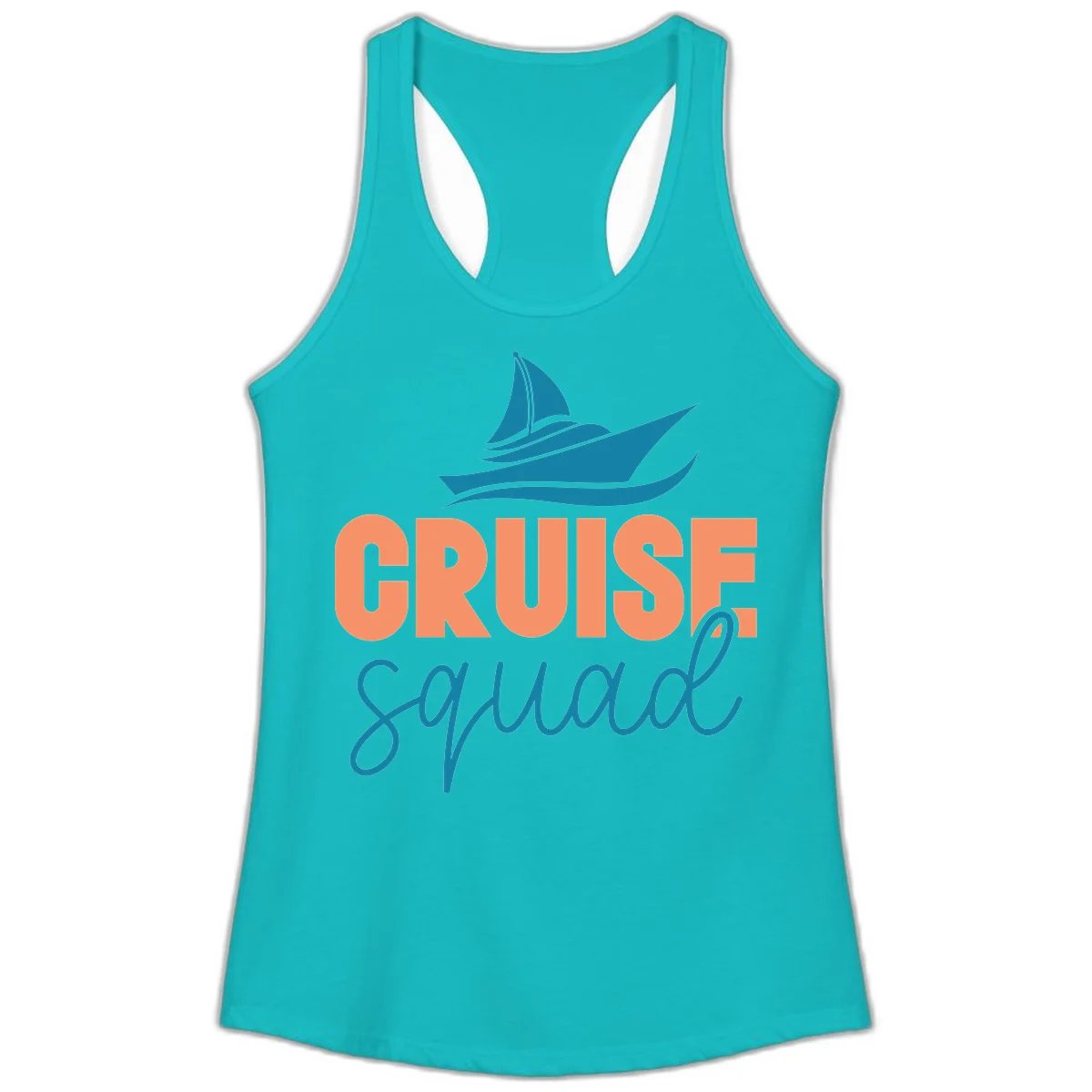 Cruise Squad Sailboat Ladies Racerback Tank in Tahiti Blue