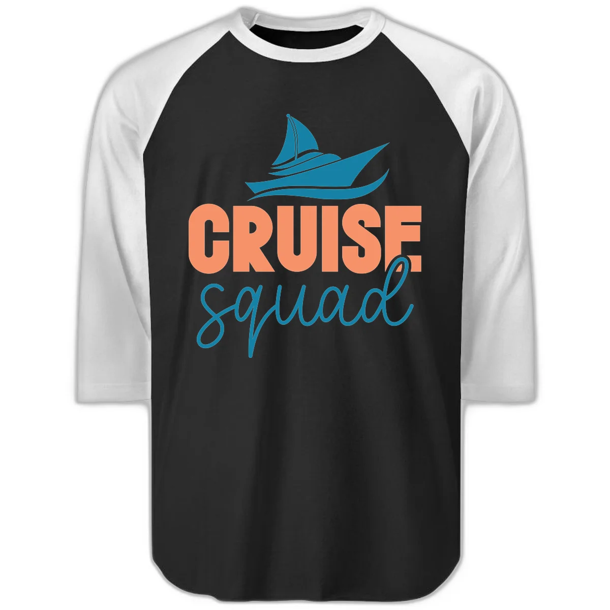 Cruise Squad Sailboat Raglan 3/4 Sleeve Shirt in Black White