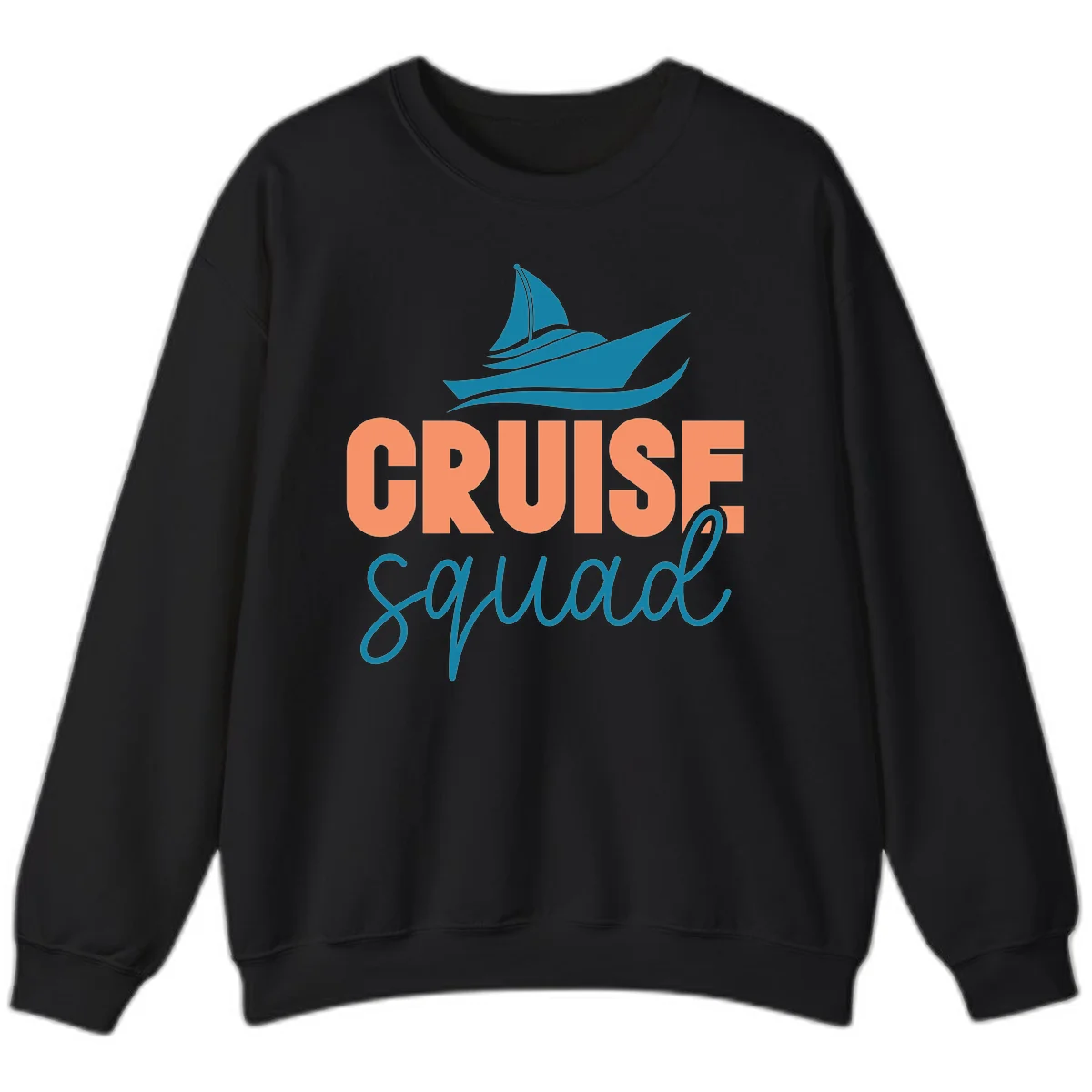 Cruise Squad Sailboat Crewneck Sweatshirt in Black