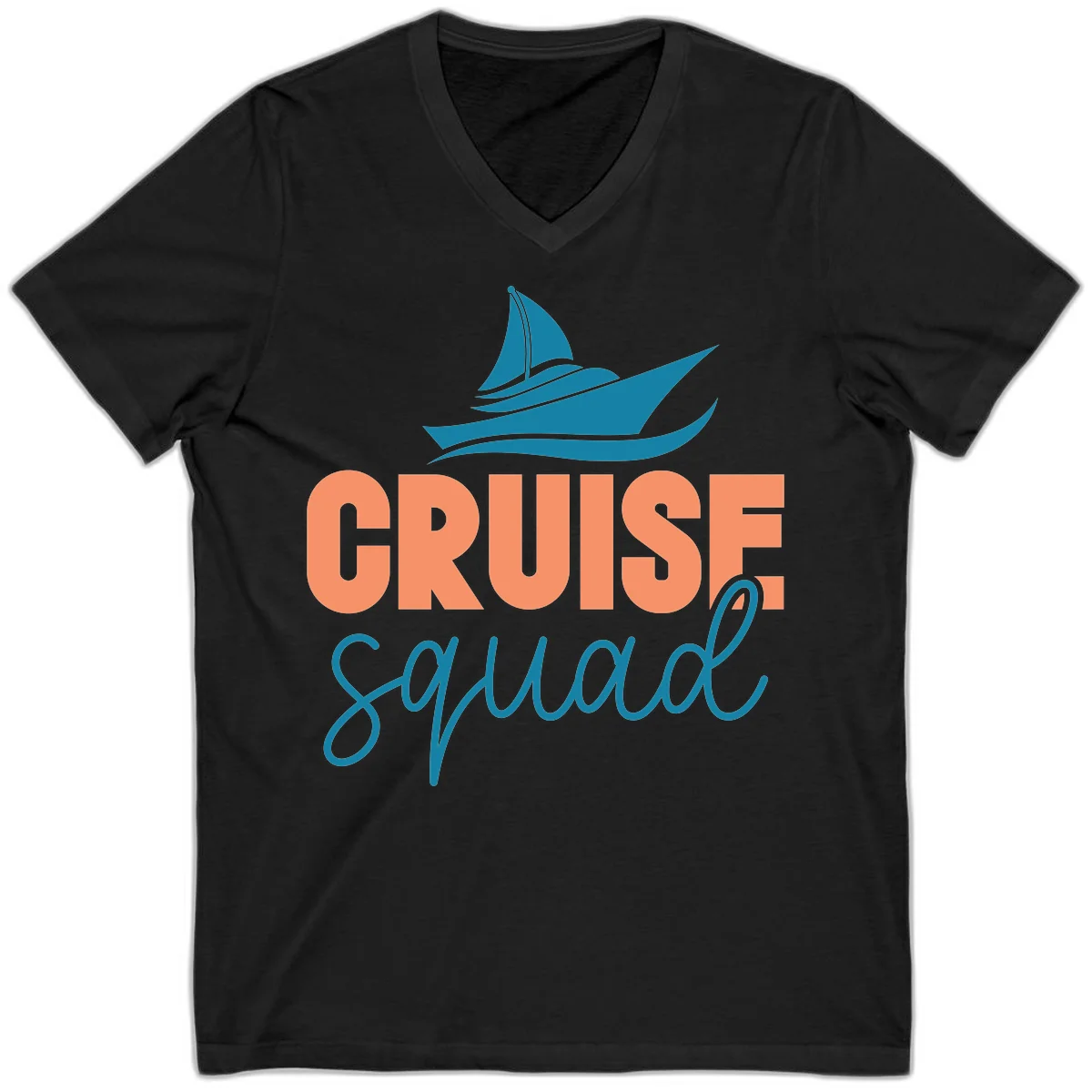 Cruise Squad Sailboat V-Neck Tee for Your Crew in Black