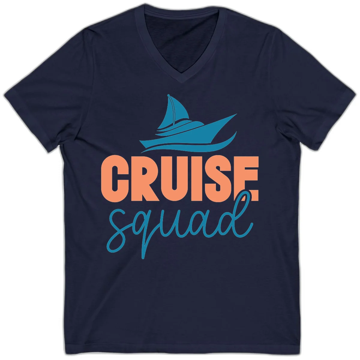 Cruise Squad Sailboat V-Neck Tee for Your Crew in Navy