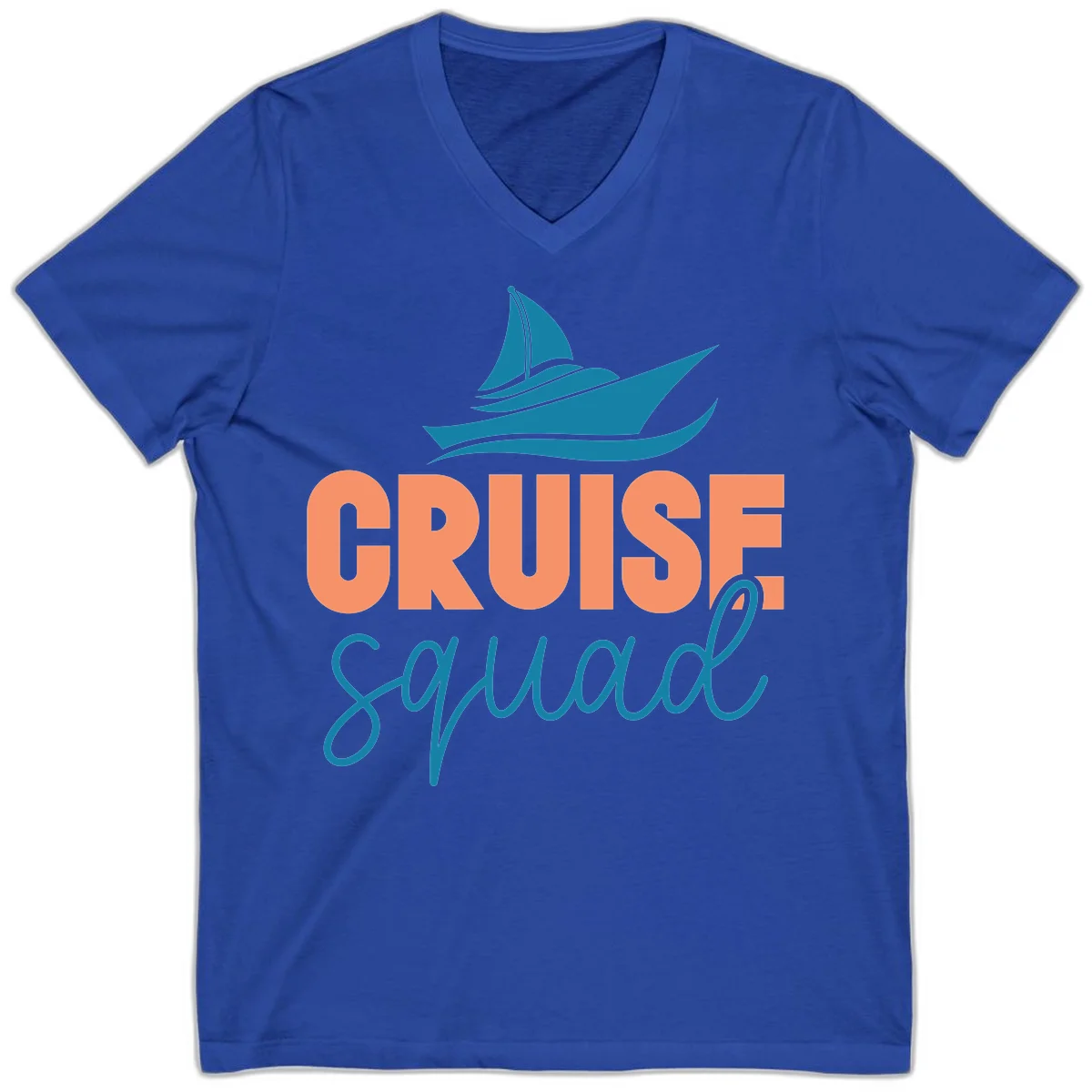 Cruise Squad Sailboat V-Neck Tee for Your Crew in True Royal