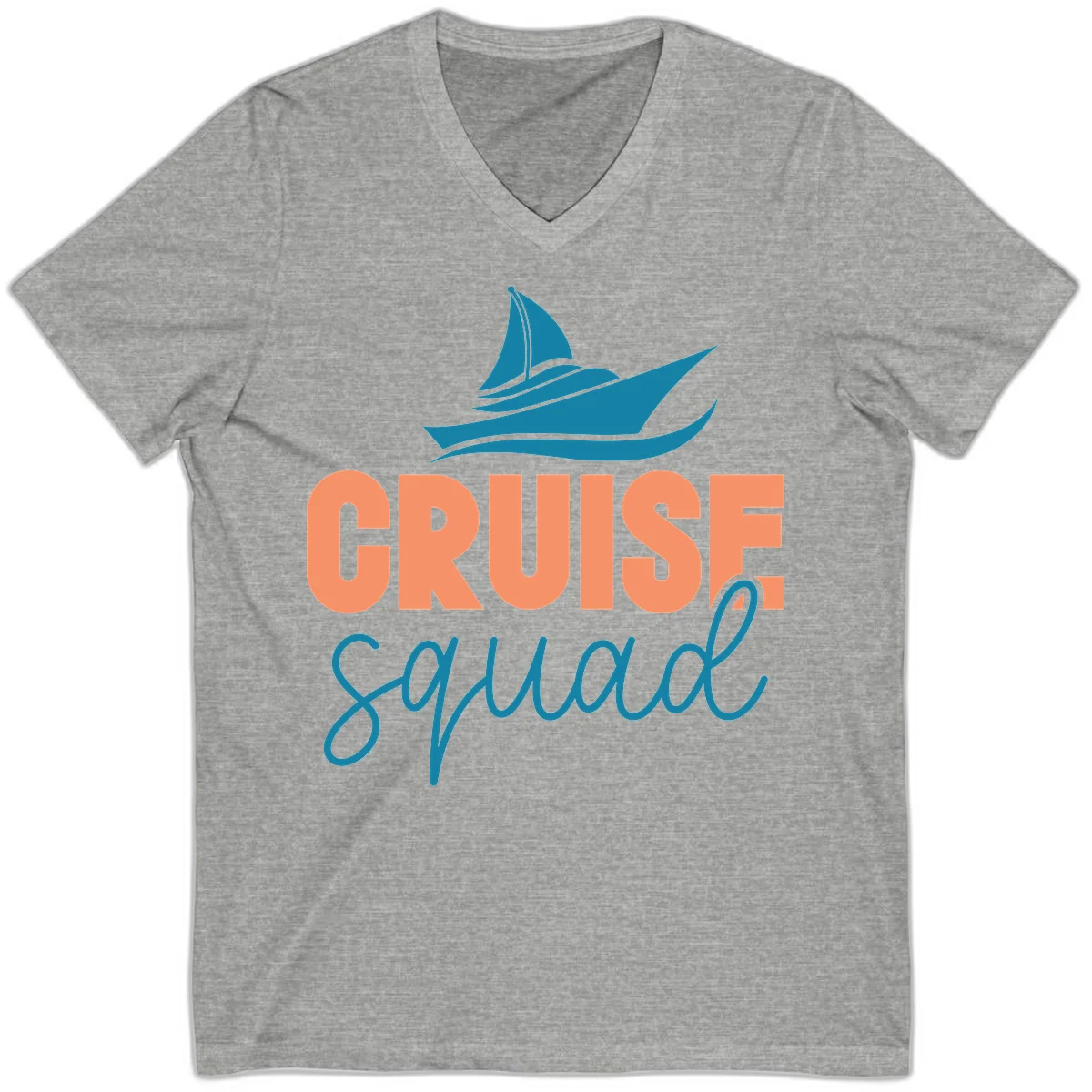Cruise Squad Sailboat V-Neck Tee for Your Crew in Athletic Heather