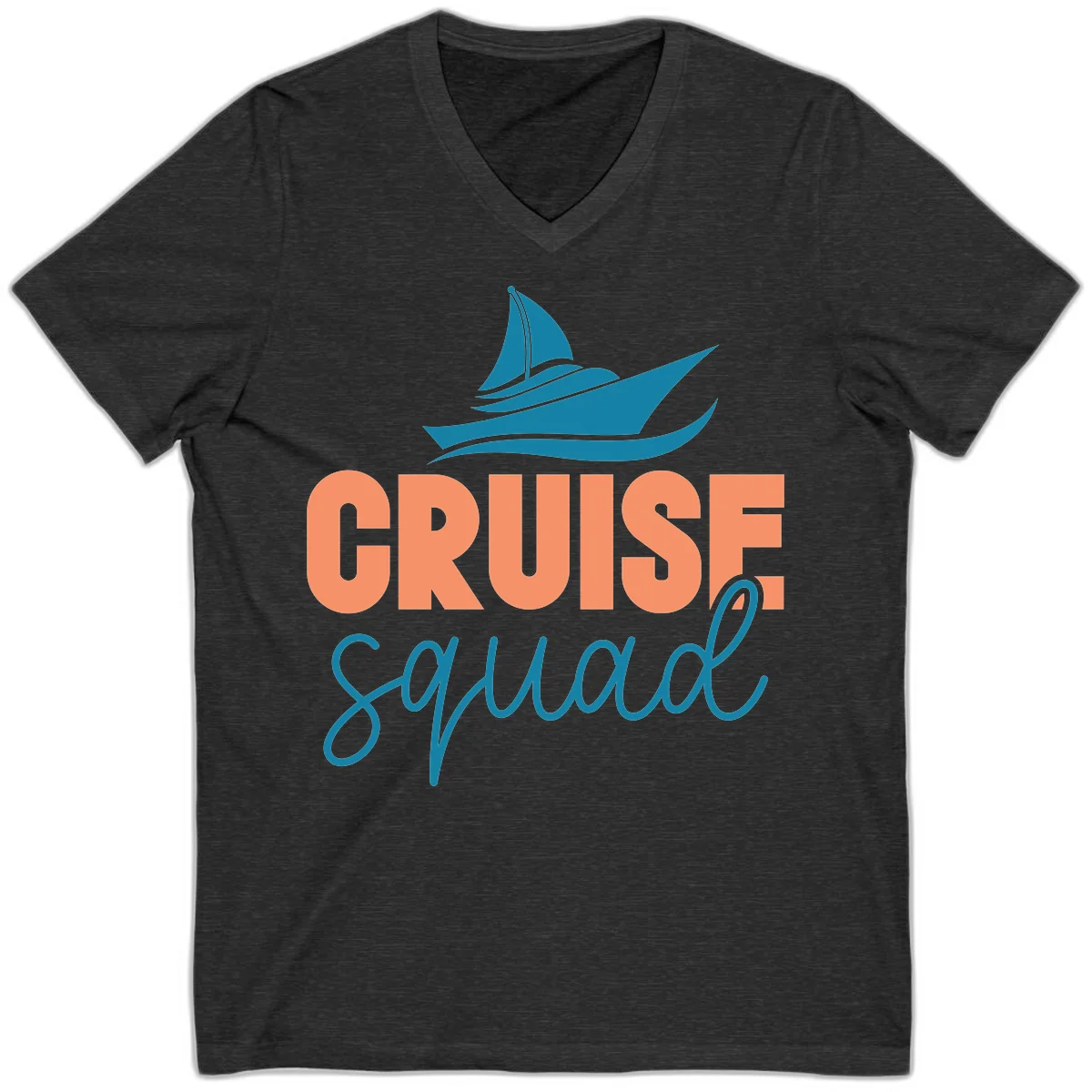 Cruise Squad Sailboat V-Neck Tee for Your Crew in Dark Grey Heather
