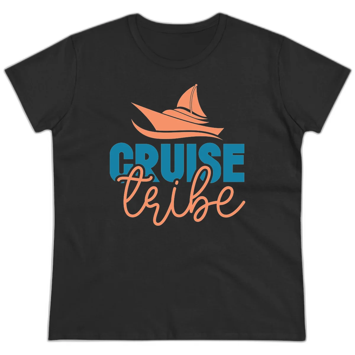 Cruise Vibe Sailboat Nautical Ladies Tee in Black