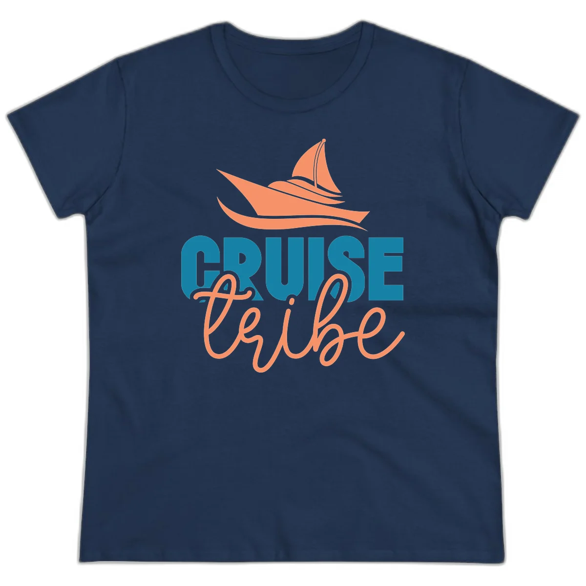 Cruise Vibe Sailboat Nautical Ladies Tee in Navy