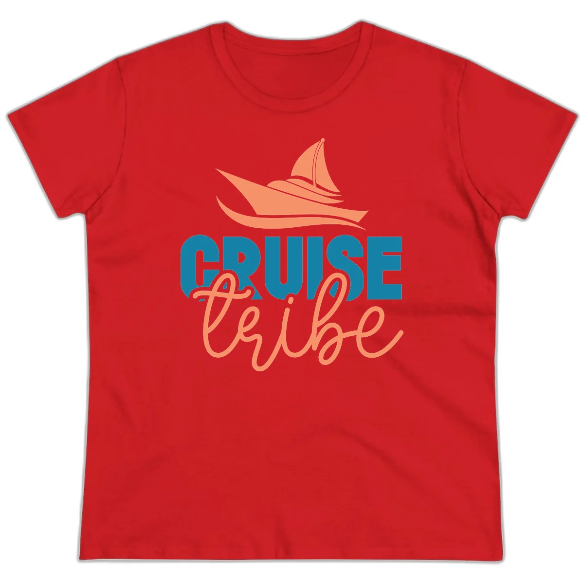Cruise Vibe Sailboat Nautical Ladies Tee in Red