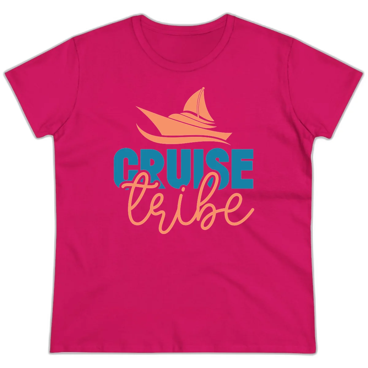 Cruise Vibe Sailboat Nautical Ladies Tee in Heliconia