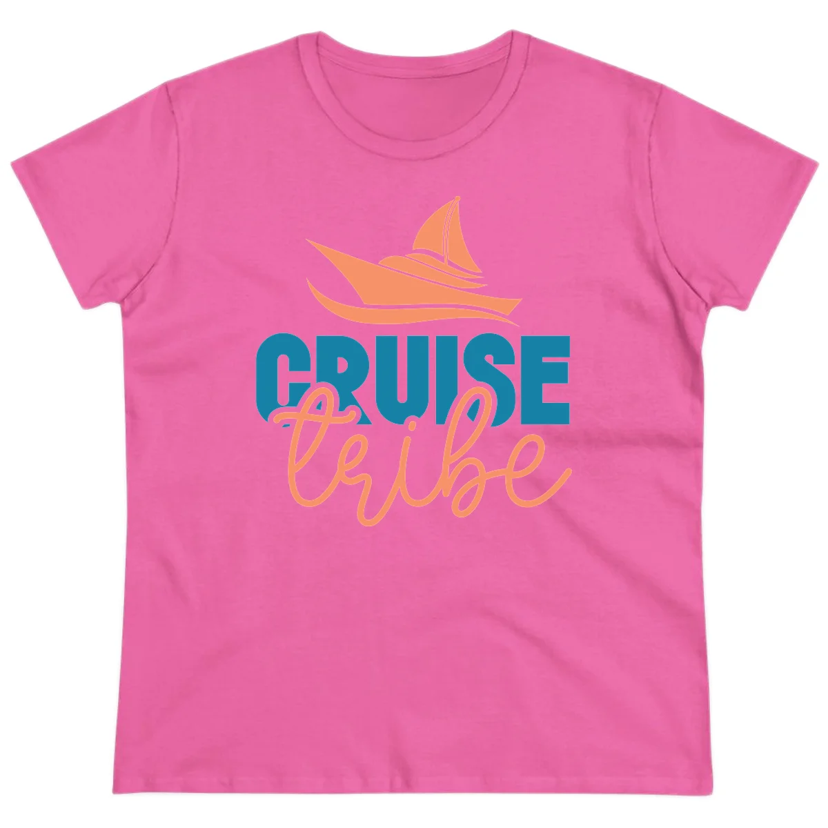 Cruise Vibe Sailboat Nautical Ladies Tee in Azalea