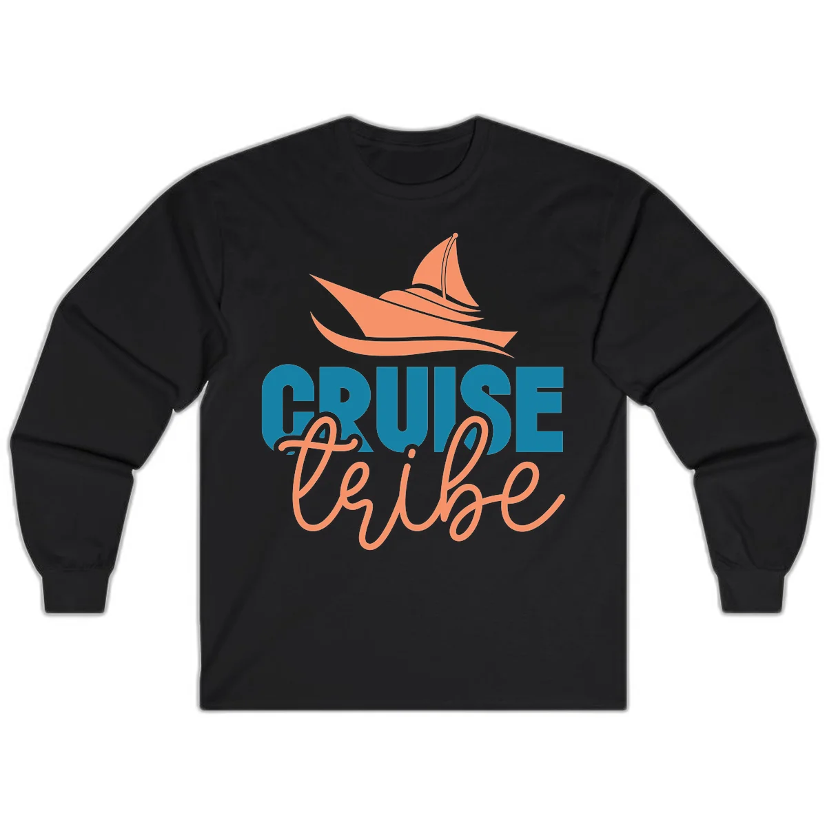 Cruise Vibe Sailboat Nautical Long Sleeve Tee in Black