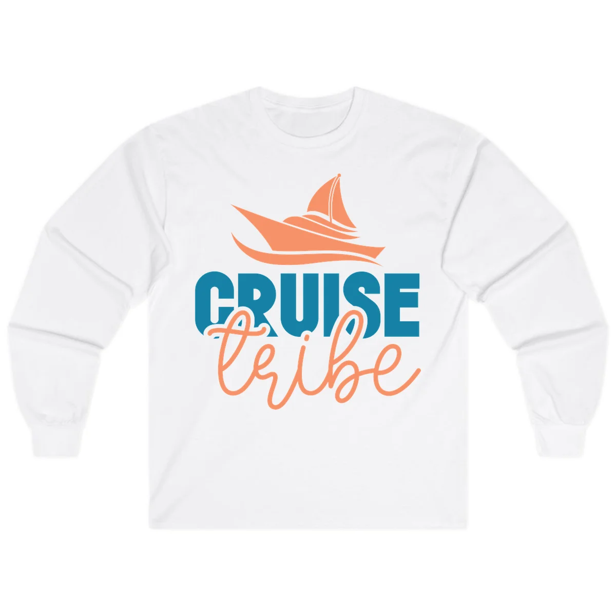Cruise Vibe Sailboat Nautical Long Sleeve Tee in White