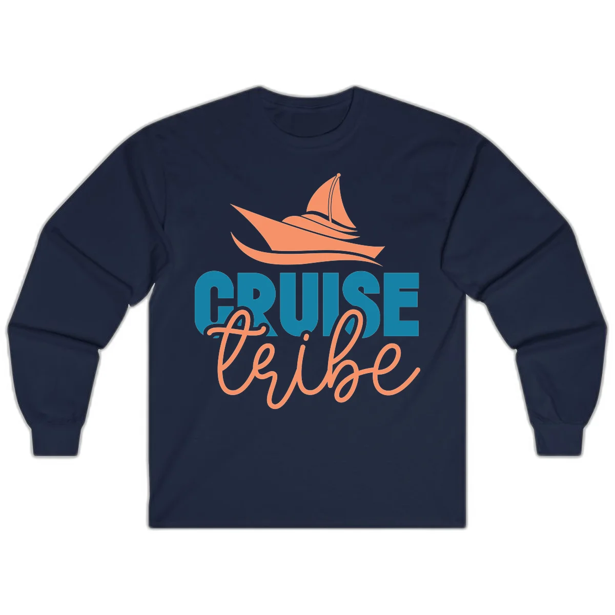 Cruise Vibe Sailboat Nautical Long Sleeve Tee in Navy