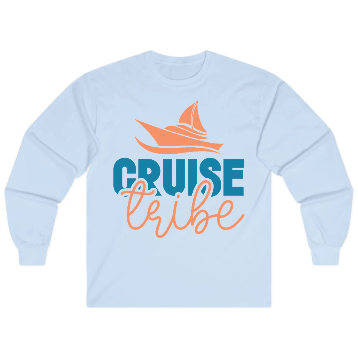 Cruise Vibe Sailboat Nautical Long Sleeve Tee in Light Blue