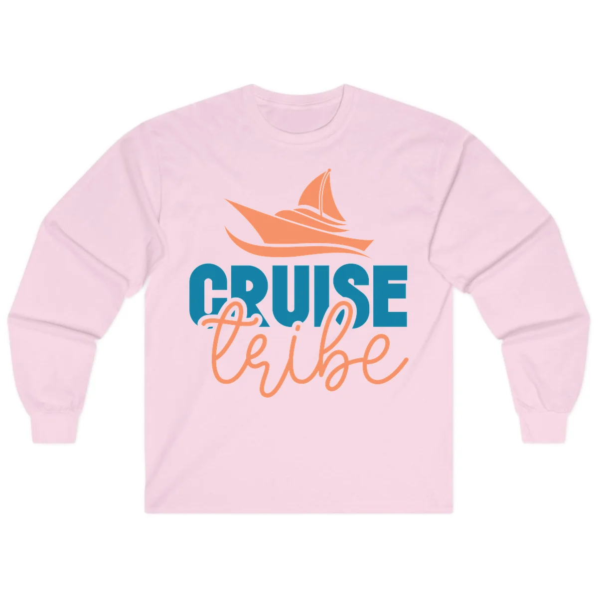 Cruise Vibe Sailboat Nautical Long Sleeve Tee in Light Pink