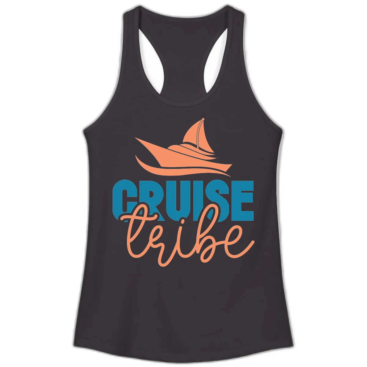 Cruise Vibe Sailboat Nautical Ladies Tank Top in Black