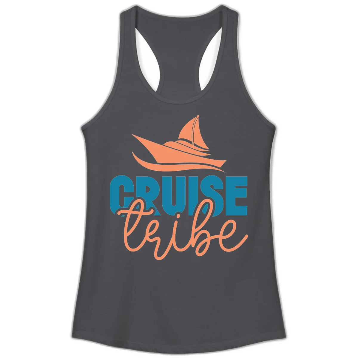 Cruise Vibe Sailboat Nautical Ladies Tank Top in Solid Dark Gray