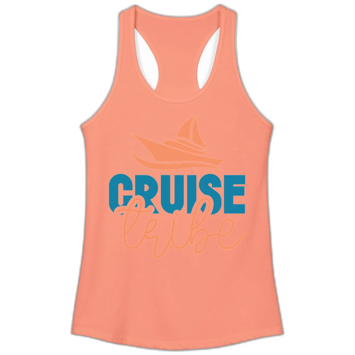 Cruise Vibe Sailboat Nautical Ladies Tank Top in Solid Light Orange