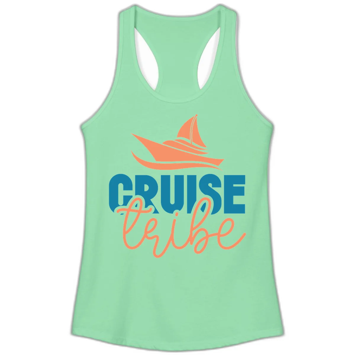 Cruise Vibe Sailboat Nautical Ladies Tank Top in Solid Mint