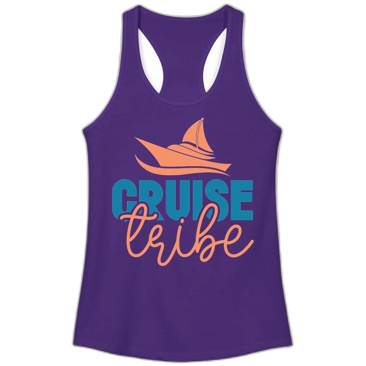 Cruise Vibe Sailboat Nautical Ladies Tank Top in Solid Purple Rush