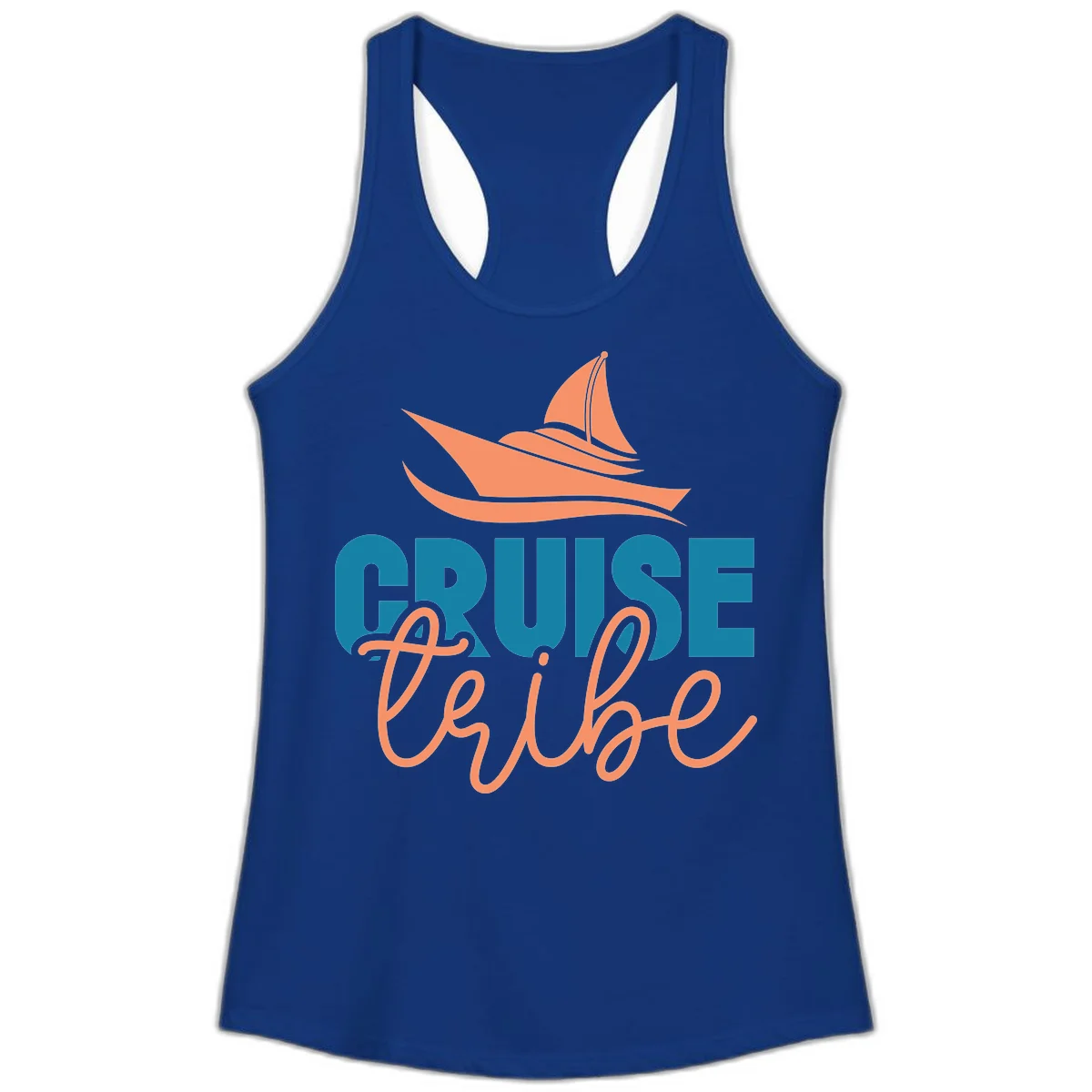 Cruise Vibe Sailboat Nautical Ladies Tank Top in Solid Royal