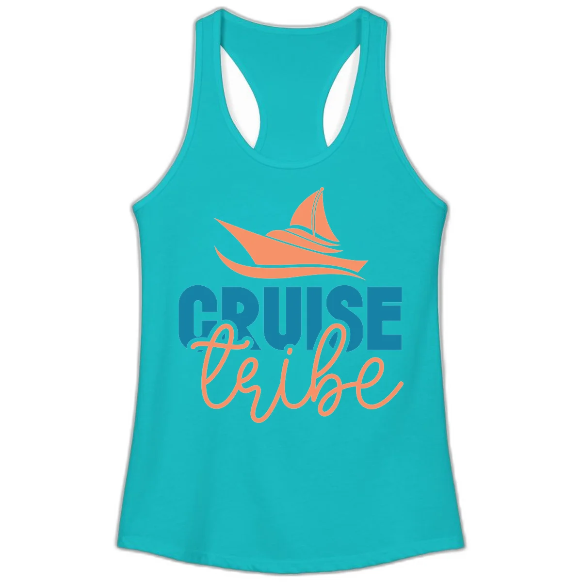 Cruise Vibe Sailboat Nautical Ladies Tank Top in Tahiti Blue