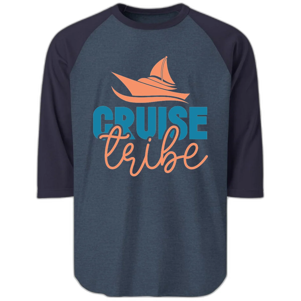 Cruise Vibe Sailboat Nautical Raglan 3/4 Tee in Heather Denim Navy