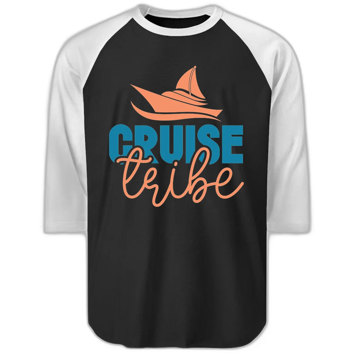 Cruise Vibe Sailboat Nautical Raglan 3/4 Tee in Black White