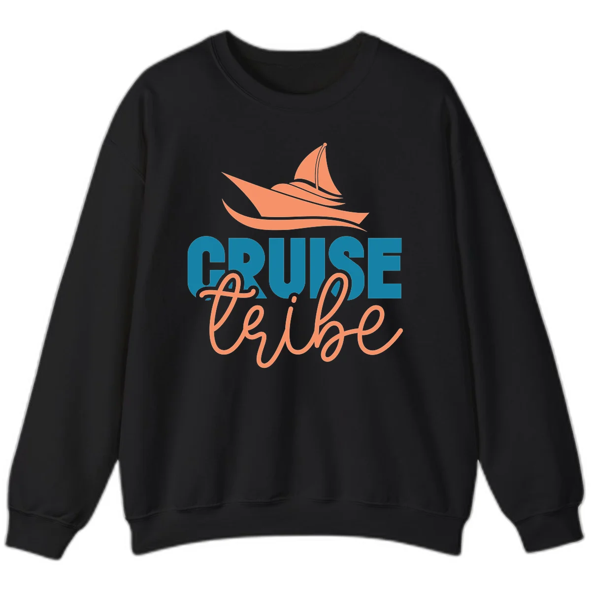 Cruise Vibe Sailboat Nautical Crewneck Sweatshirt in Black